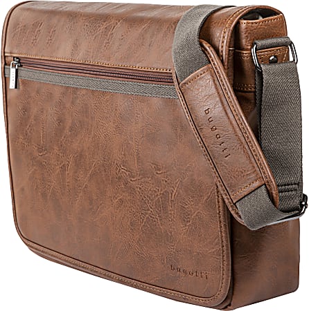 Large Vegan Leather Messenger Bag-Cognac