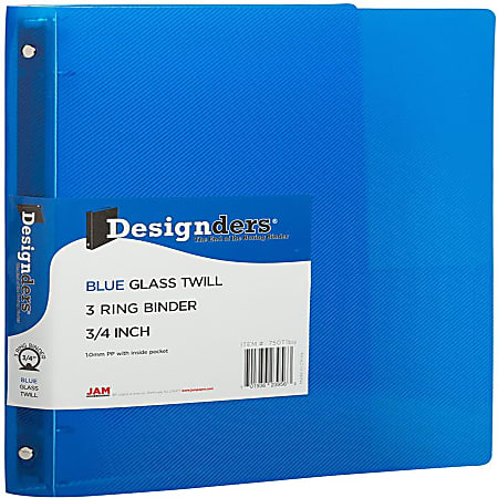 JAM PAPER 3 Ring Plastic Binder, 0.75 inch, Blue, Sold Individually