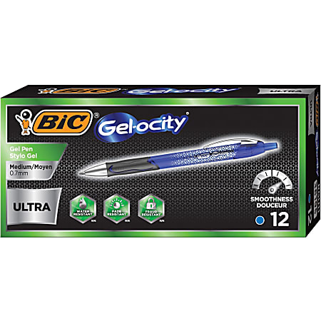BIC Gel-ocity Retractable Pens - 0.7 mm Pen Point Size - Retractable - Blue Gel-based Ink - 1 Dozen