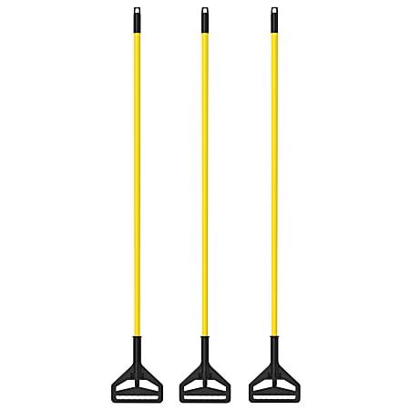 Gritt Commercial Quick Release Metal Wet Mop Handle, 57", Yellow, Pack Of 3 Handles
