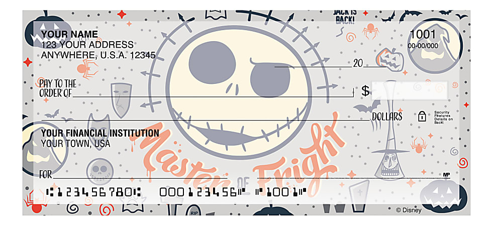 Custom Personal Wallet Checks, 6" x 2-3/4", Singles, Nightmare Before Christmas Pumpkin King, Box Of 150 Checks