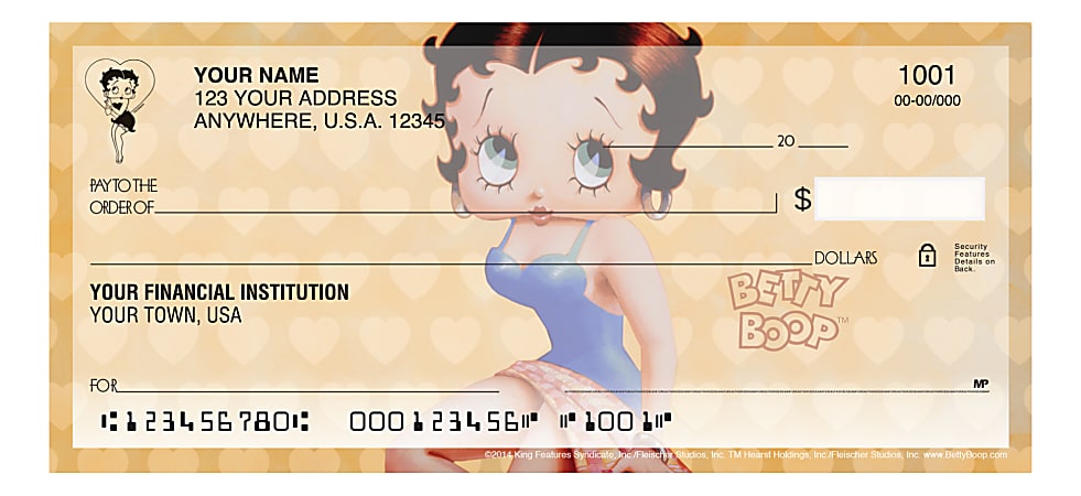 Custom Personal Wallet Checks, 6" x 2-3/4", Singles, Betty Boop™ Vintage Pin Ups, Box Of 150 Checks