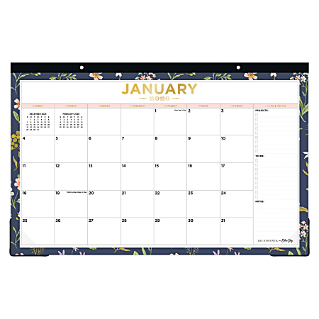 2026 Blue Sky Day Designer Monthly Desk Pad Planning Calendar, 17" x 11", Fresh Sprigs, January To December, 155648