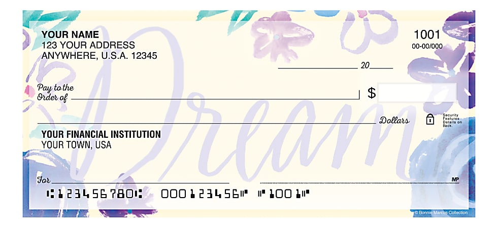 Custom Personal Wallet Checks, 6" x 2-3/4", Singles, Happiness, Box Of 120 Checks, © Bonnie Marcus Collection