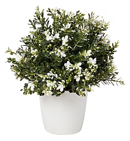Realspace™ 9-1/2” Artificial Thyme Potted Plant, 9-1/2”H x 5-1/2”W x 5-1/2”D, Green/White