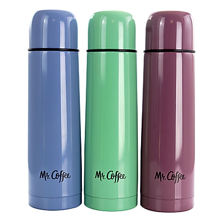 Mr. Coffee Javelin Pastel Stainless-Steel Thermal Travel Bottles, 15.5 Oz, Assorted Colors, Pack Of 3 Bottles