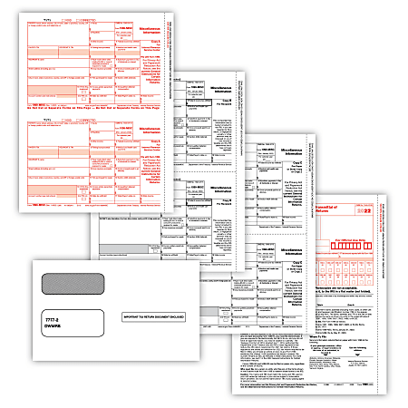 ComplyRight™ 1099-MISC Tax Forms, 4-Part, 2-Up, Copies A/B/C, Laser, 8-1/2" x 11", Set Of 100 Forms And Envelopes