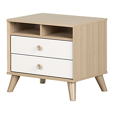 South Shore Yodi 2-Drawer Nightstand, 20-1/4"H x 22-1/4"W x 16-3/4"D, Soft Elm/Pure White