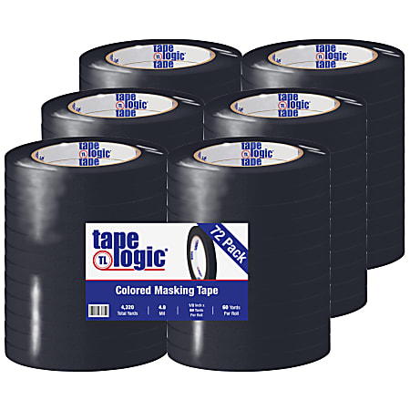 Tape Logic® Color Masking Tape, 3" Core, 0.5" x 180', Black, Case Of 72