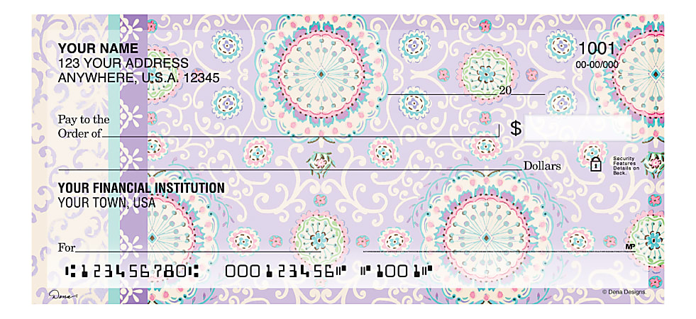 Custom Personal Wallet Checks, 6" x 2-3/4", Singles, Happi By Dena™ Positively Purple, Box Of 120 Checks