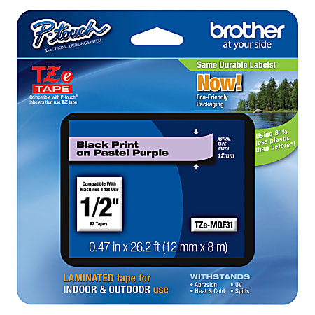 Brother® PTouch Laminated TZe Tape, 0.47" x 26.2', Purple