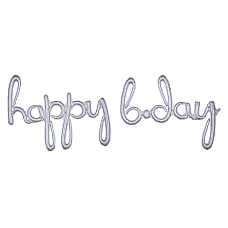 Amscan "Happy B-Day" Cursive Balloon Banner, 76" x 27", Prismatic Silver