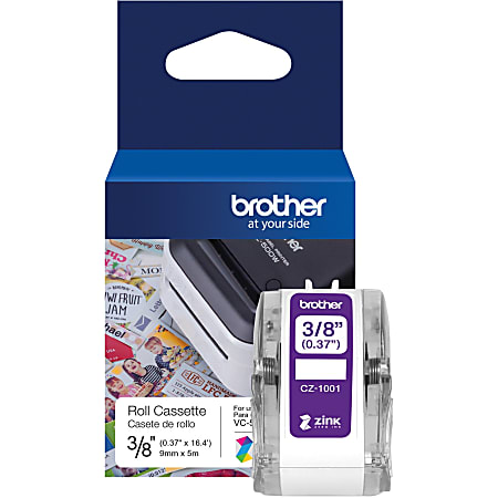 Brother Genuine CZ-1001 3/8" (0.37") 9mm wide x 16.4 ft. (5 m) long label roll featuring ZINK® Zero Ink technology - 3/8" Width - Zero Ink (ZINK) - 1 Each - Water Resistant