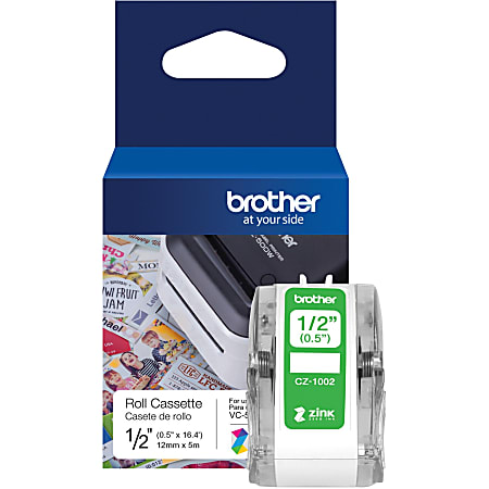 Brother Genuine CZ-1002 continuous ½" (0.5") 12 mm wide x 16.4 ft. (5 m) long label roll featuring ZINK® Zero Ink technology - CZ1002