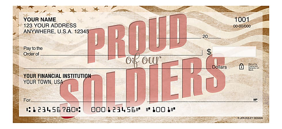 Custom Personal Wallet Checks, 6" x 2-3/4", Duplicates, Proud of Our Soldiers, Box Of 120 Checks