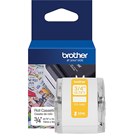 Brother Genuine CZ-1003 continuous length ¾" (0.75") 19 mm wide x 16.4 ft. (5 m) long label roll featuring Zero Ink technology - 3/4" Width - Zero Ink (ZINK) - Paper - 1 Each - Water Resistant