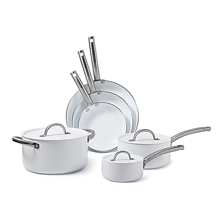 BLACK+DECKER 9-Piece Ceramic Aluminum Cookware Set, White