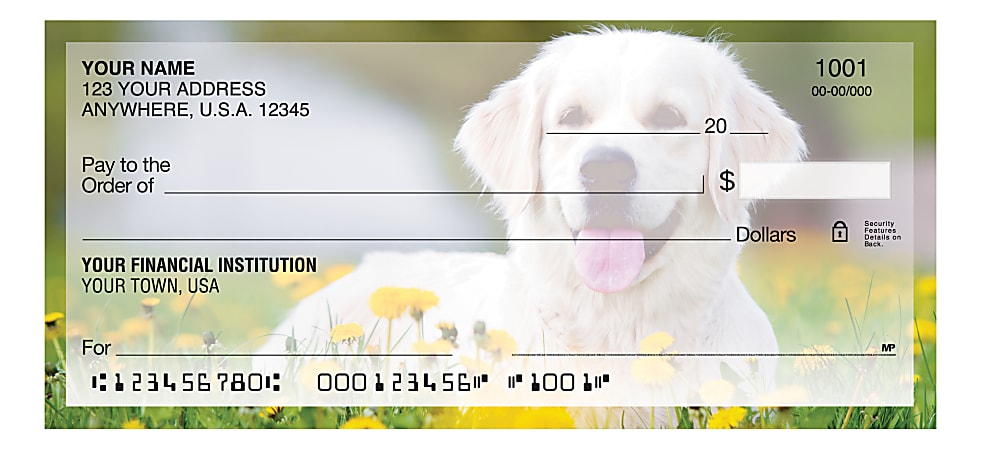 Custom Personal Wallet Checks, 6" x 2-3/4", Duplicates, Golden Retriever, Box Of 100 Checks