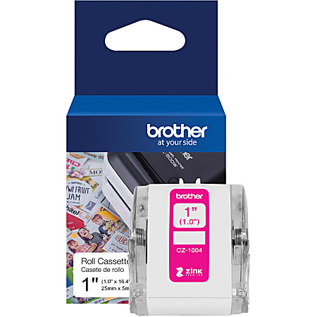 Brother Genuine CZ-1004 continuous length 1" (1.0") 25 mm wide x 16.4 ft. (5 m) long label roll featuring ZINK® Zero Ink technology - 1" Width - Zero Ink (ZINK) - Paper - 1 Each - Water Resistant