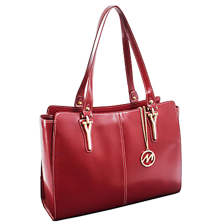 McKleinUSA® M Series GLENNA Leather Shoulder Tote With 9” x 10” Tablet Compartment, 16 3/4"H x 5"W x 12"D, Red