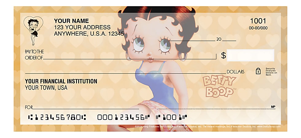 Custom Personal Wallet Checks, 6" x 2-3/4", Duplicates, Betty Boop™ Vintage Pin Ups, Box Of 150 Checks