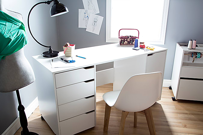 South Shore Crea Sewing Craft Table on Wheels Pure White Office