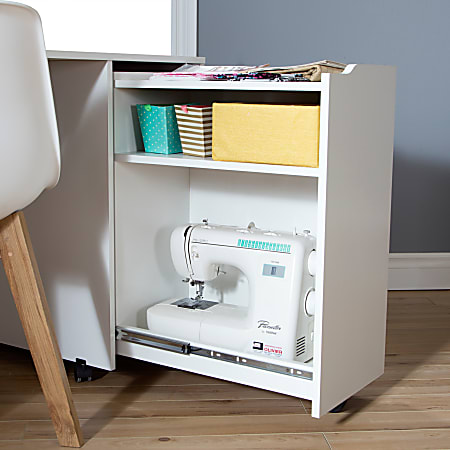 South Shore Crea Sewing Craft Table on Wheels Pure White Office