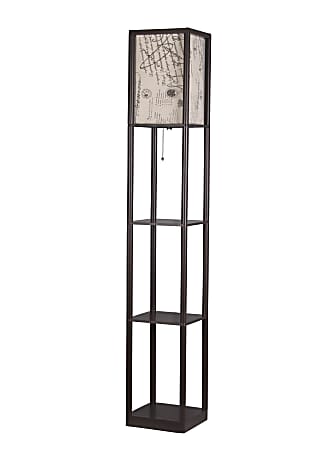 Adesso® Simplee Script Shelf Floor Lamp, 62"H, Script Pattern Shade/Brown Base