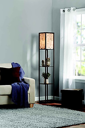 Adesso Simplee Script Shelf Floor Lamp 62 H Script Pattern ShadeBrown Base ODP Business Solutions