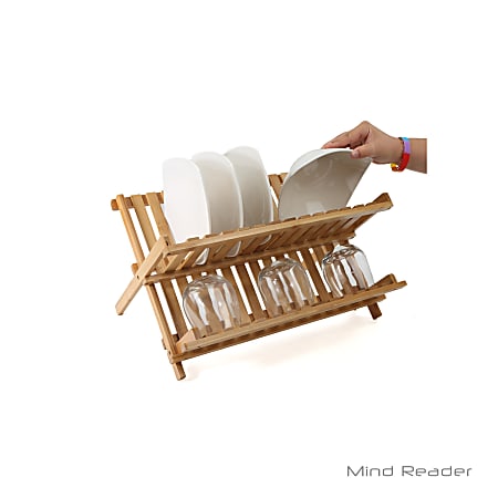 Mind Reader Bamboo Dish Drying Rack, 13.5"H x 17.75"W x 13.63"D, Brown