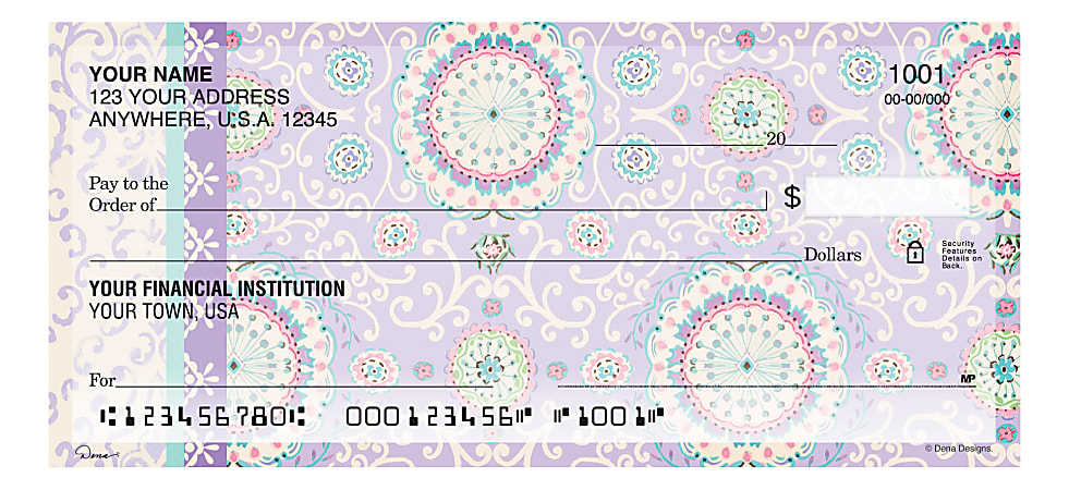 Custom Personal Wallet Checks, 6" x 2-3/4", Duplicates, Happi by Dena™ Positively Purple, Box Of 150 Checks