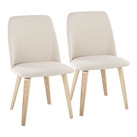 LumiSource Toriano Fabric And Wood Dining Chairs, Cream/Natural, Set Of 2 Chairs