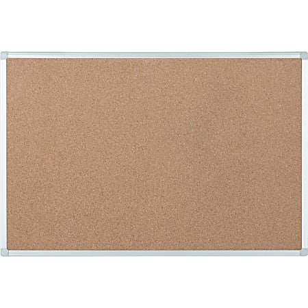 Bi silque Ayda Cork Bulletin Board, 24" x 18", Aluminum Frame With Silver Finish