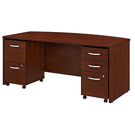 Bush Business Furniture Studio C Bow Front Desk With Mobile File Cabinets, 72"W x 36"D, Hansen Cherry, Standard Delivery