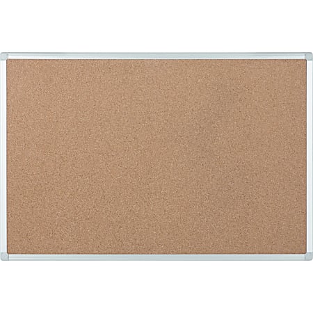 Bi silque Ayda Cork Bulletin Board, 24" x 36", Aluminum Frame With Silver Finish