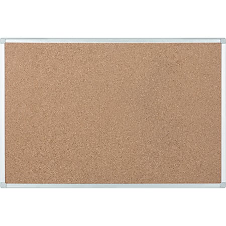 Bi silque Ayda Cork Bulletin Board, 48" x 36", Aluminum Frame With Silver Finish