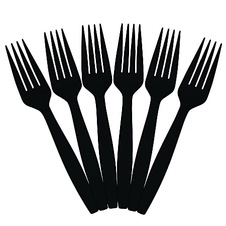 JAM PAPER Big Party Pack of Premium Plastic Forks, Black, 100 Disposable Forks/Box 