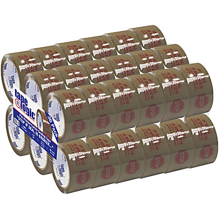Tape Logic® Stop If Seal Is Broken Preprinted Carton-Sealing Tape, 3" Core, 2" x 55 Yd., Red/Tan, Case Of 36