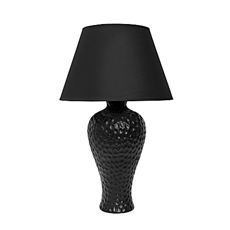 Simple Designs Textured  Stucco Ceramic Oval Table Lamp, 14.17"H, Black