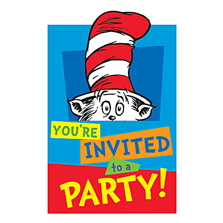 Amscan Dr. Seuss Postcard Invitations With Envelopes, You're Invited To A Party, 6-1/4" x 4-1/4", 8 Invitations Per Pack, Set Of 3 Packs