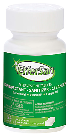 Effersan Disinfectant Tablets, 4 Grams, 24 Tablets Per Bottle, Case of 12 Bottles
