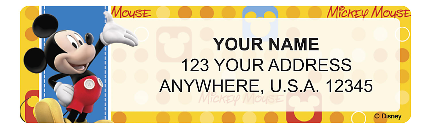 Custom Address Labels, 2-1/2" x 3/4", Mickey Fun-Tastic, Pack Of 144 Labels