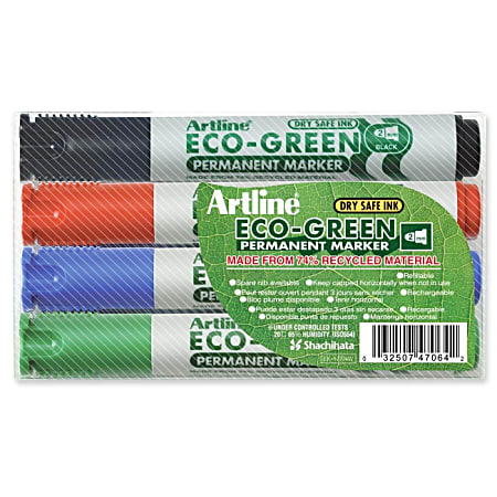 Xstamper Eco-Green Permanent Marker - Bold Point Type - Bullet Point Style - Black, Red, Blue, Green - 4 / Pack