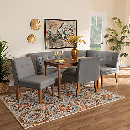 Baxton Studio Stewart Finished Wood 5-Piece Dining Set, Gray/Walnut Brown