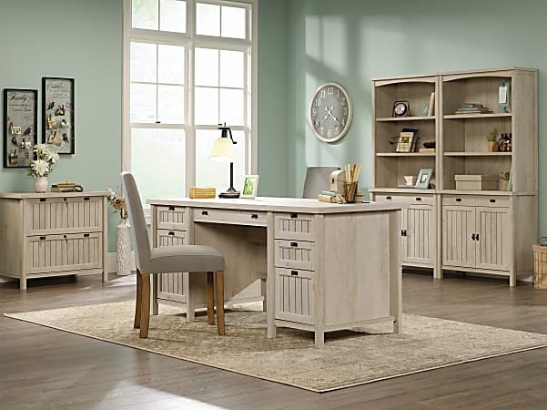 Sauder executive shop desk chalked chestnut