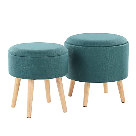 LumiSource Tray Contemporary Storage Ottoman Set, Teal/Natural