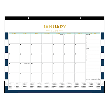 2026 Blue Sky Day Designer Monthly Desk Pad Planning Calendar, 17" x 22", Rugby Stripe Navy, January To December, 155646