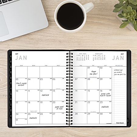 AT A GLANCE Contemporary 2026 Weekly Monthly Planner Black Medium 7 x 8