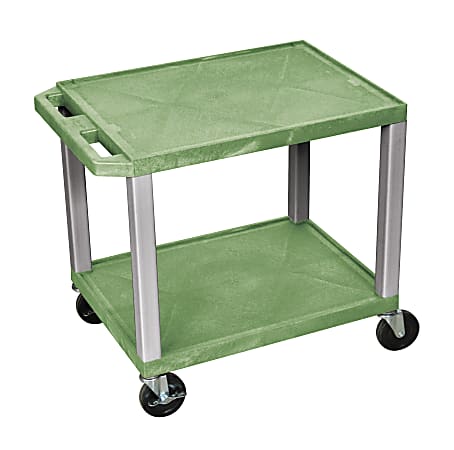 H. Wilson Tuffy 2-Shelf Plastic Utility Cart, 26"H x 24"W x 18"D, Green/Nickel