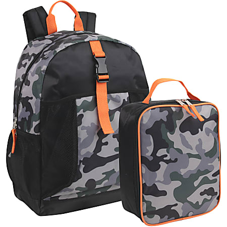 Trailmaker Polyester Backpack With Clip-On Lunch Bag, 17”H x 12-1/2”W x 7”D, Camo